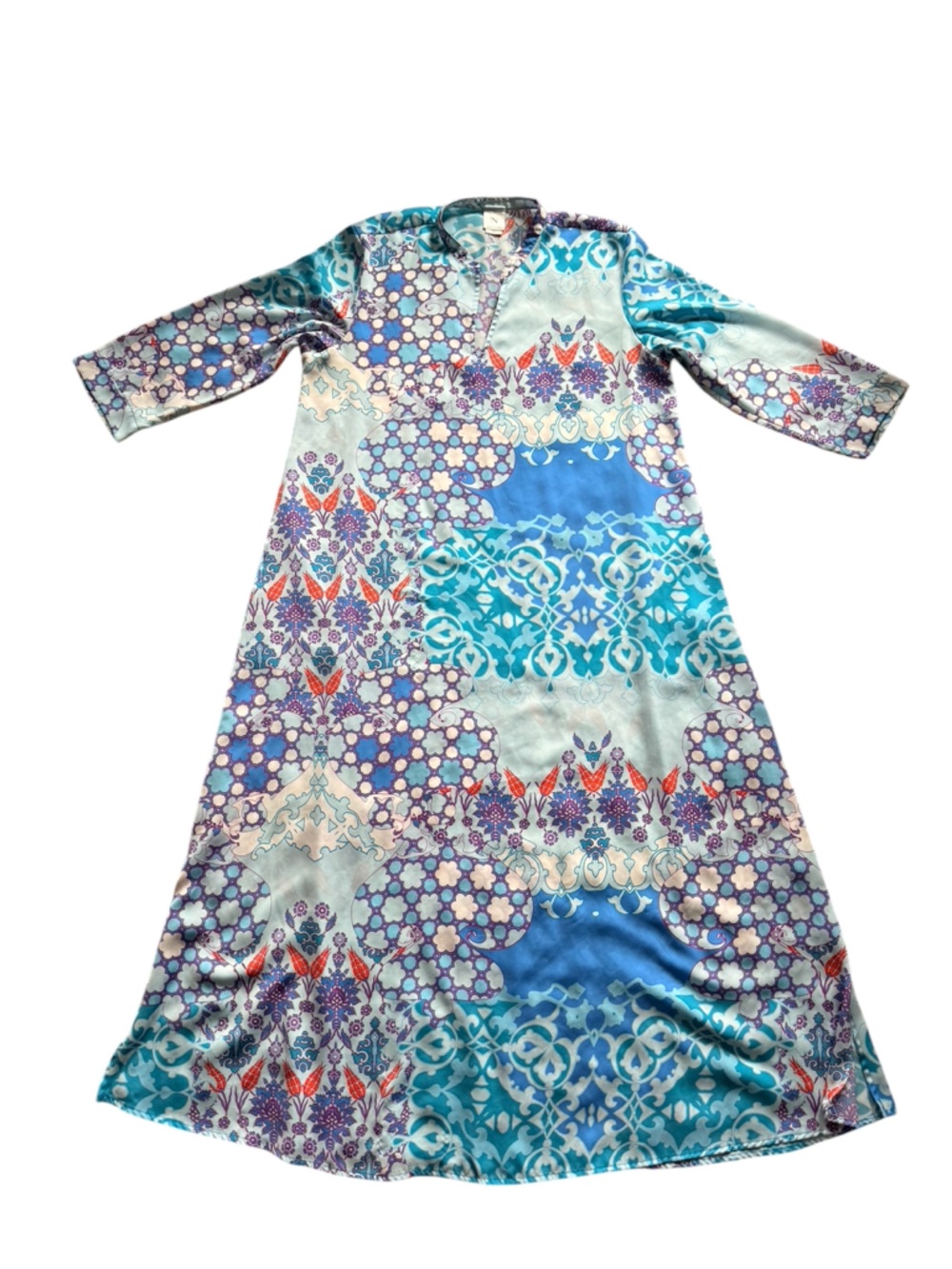 Natori Kaftan Maxi Dress Sleepwear Nightgown Aqua & Lavender Size L